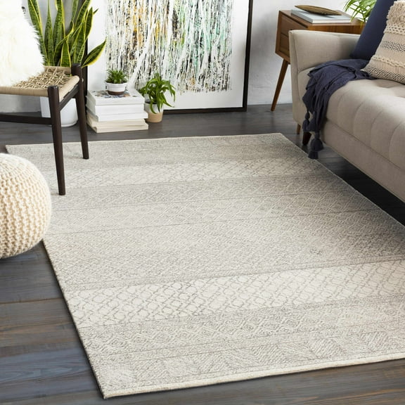 Hauteloom Basinger Wool Living Room, Bedroom Area Rug - Bohemian, Transitional - Ivory, Gray, Medium Gray - 10' x 14'
