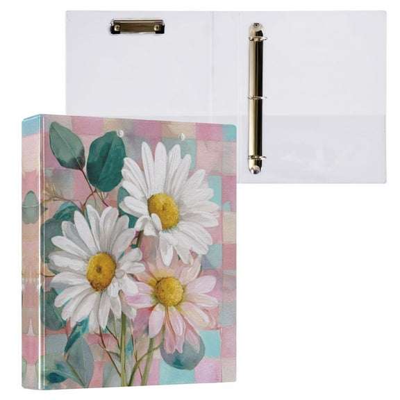 Three Large White Daisies 3 Ring Hardcover Binders 1.5in Round Rings for Letter-Size Folder Paper Organizer Pockets for Office Student Recipe