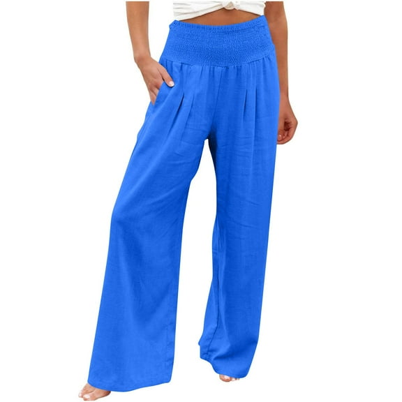 Linen Pants Women Xunlbb Women's Loose Wide Leg Pants High Waist Straight Pants Casual Pants, S-3XL