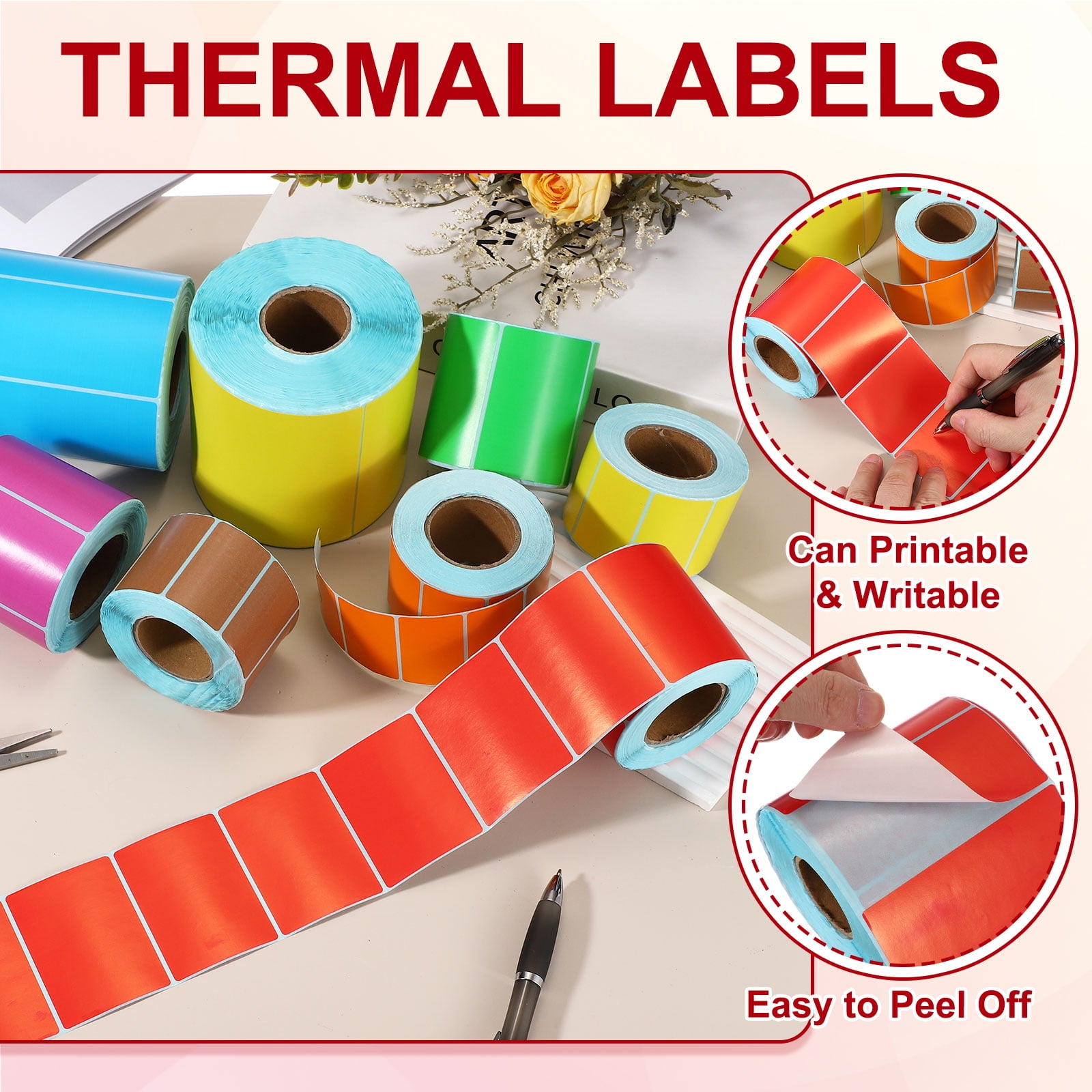 Uxcell 500Pcs Thermal Labels 3.94x3.94" Thermal Printer Labels Stickers Self Adhesive Tags Rectangle Paper Roll Small for Printer Shipping Label Mailing UPS Barcode Address Orange