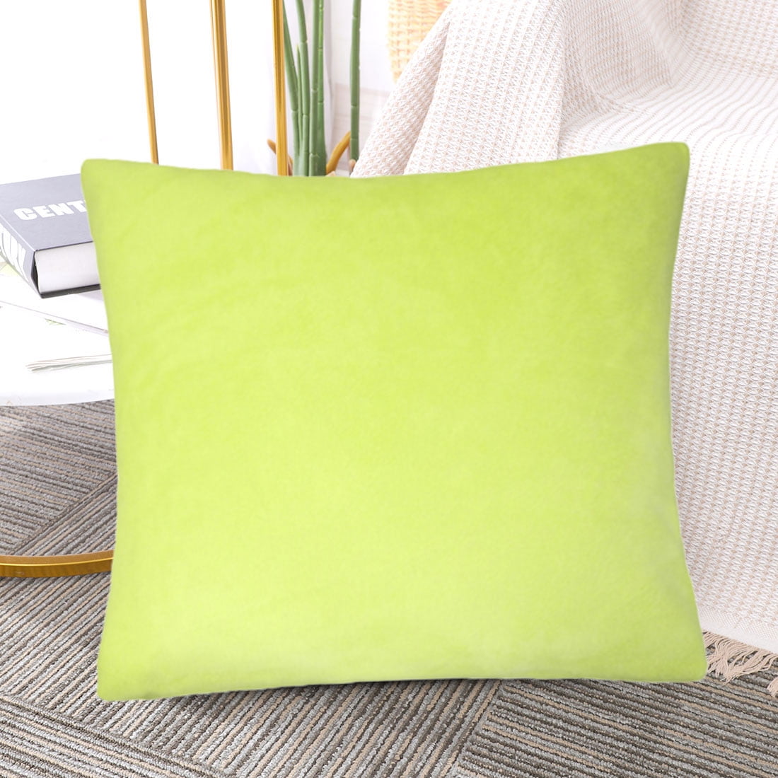 Unique Bargains 2Pcs Soft Viscose Velvet Decorative Throw Pillowcases 24"x24" Chartreuse