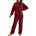 thumbnail image 2 of Innerwin Ensemble de Pyjama en Polaire pour Femmes, Couleur Unie, Col Rond, Chaud, Sherpa, Rouge Vin S, 2 of 4