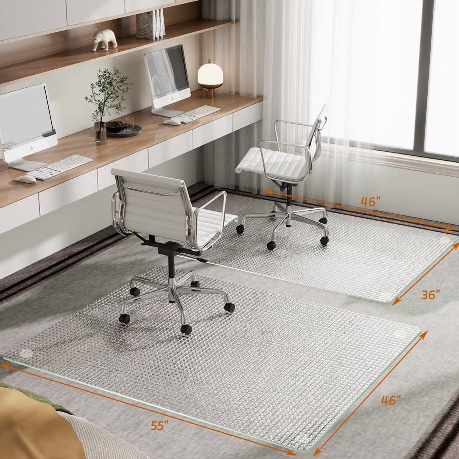 Mirrasia 36"x 46" Tempered Glass Floor Mat Textured Heavy Duty Hard Office Chair Mat,Clear