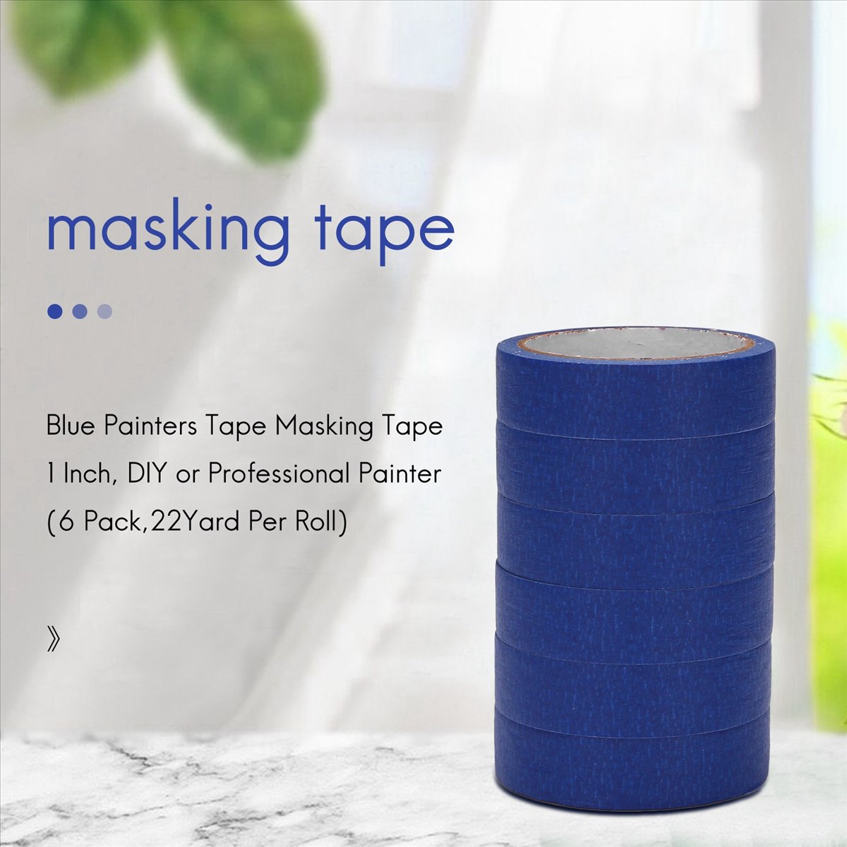 Blue Painters Tape Masking Tape 1 Inch, DIY or Professional Painter (24 Pack,22Yard Per Roll),24 x Masking Tape,blue