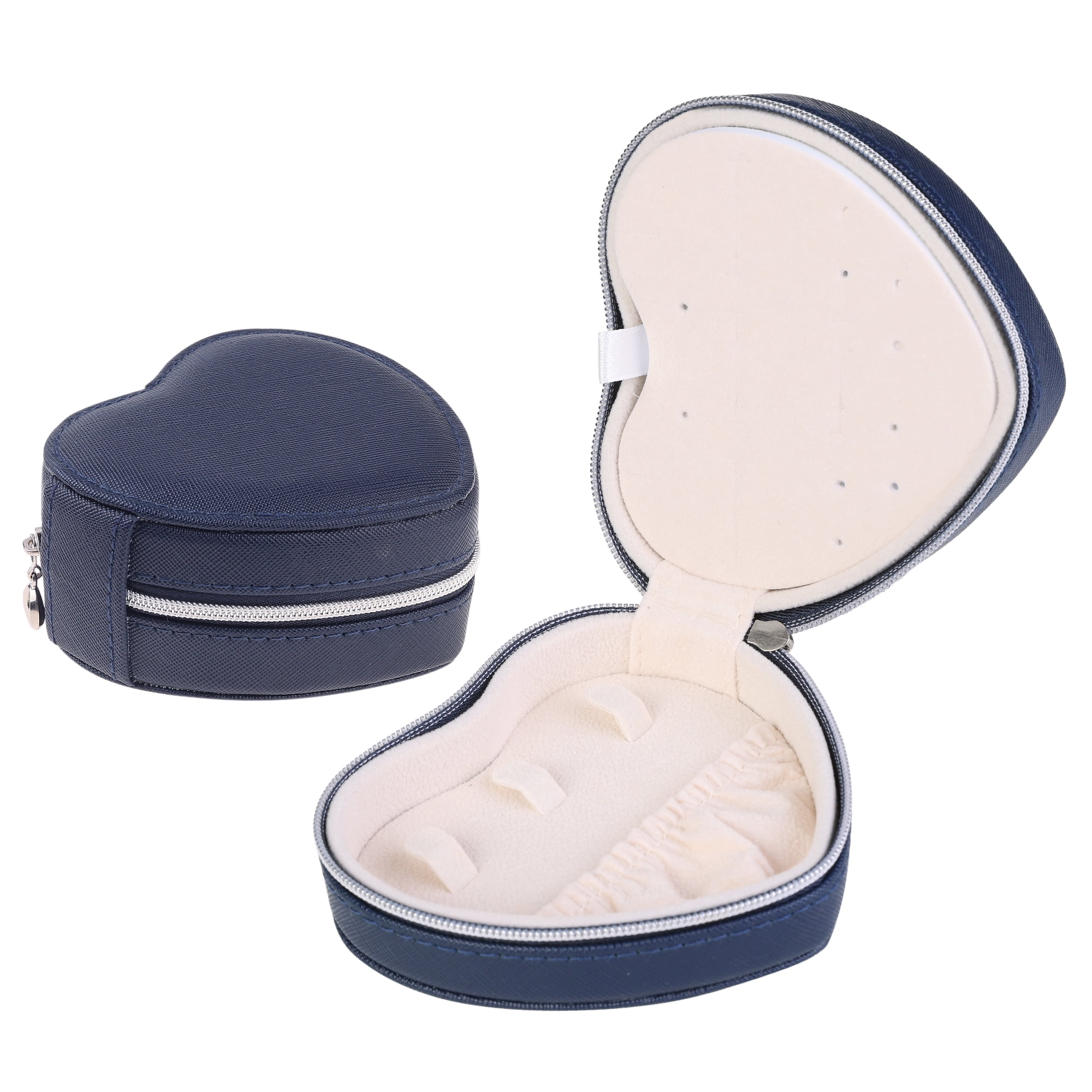 Unique Bargains Jewelry Box Mini Heart-shaped Portable PU Leather Jewelry Organizer Blue