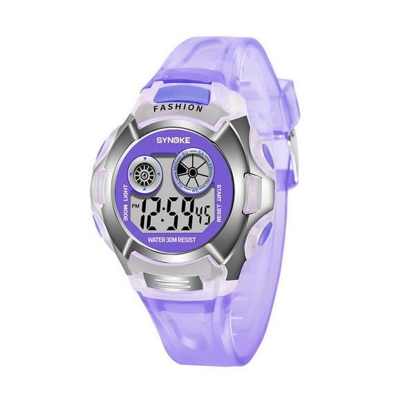 SYNOKE SYNOKE 9034 Montre pour Enfants Multicolore à DEL Lumineuse avec Alarme, Chronomètre et Résistance à l'Eau - Montre de Sport Violette Élégante pour Garçons et Filles