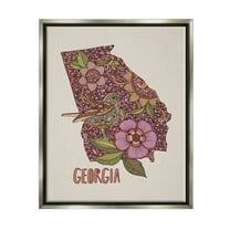 Stupell Industries Intricate Georgia State Bird & Flower Detailed Floral Design Graphic Art Luster Gray Floating Framed Canvas Print Wall Art, Design by Valentina Harper