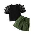 thumbnail image 2 of LYMAYTER Toddler Baby Puff Sleeve Shirts Tops + High Waist Tie-Up Shorts for Girls 1-6T Summer Solid Color Casual Shorts Set, 2 of 11