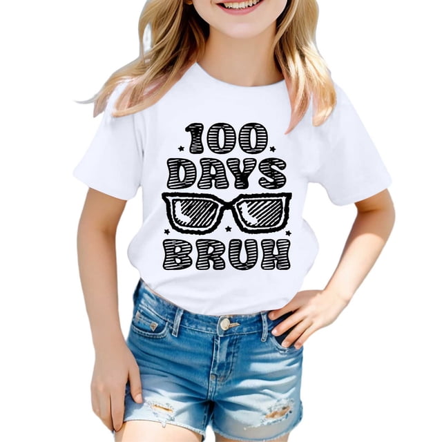 TZEWGL Tops For Toddler Short Sleeve 100 Days Of School Prints Trendy Fans Present Clothes For Infnants size 6-7T