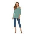 thumbnail image 3 of LIOFOER Women's Casual Cold Shoulder Tunic Tops Loose Blouse 3/4 Sleeve Shirts, 3 of 5