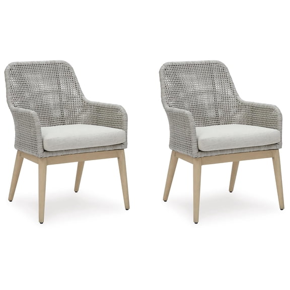 Signature Design by Ashley Seton Creek Outdoor Dining Arm Chair (Set of 2), Gray