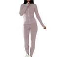 thumbnail image 2 of Track Suits for Women Set, Fadeal 2 Piece Sets for Women Slim Zipper Solid Color High Collor Top and Tight Pants Matching Set Athleisure Sets Women Pink M, 2 of 4