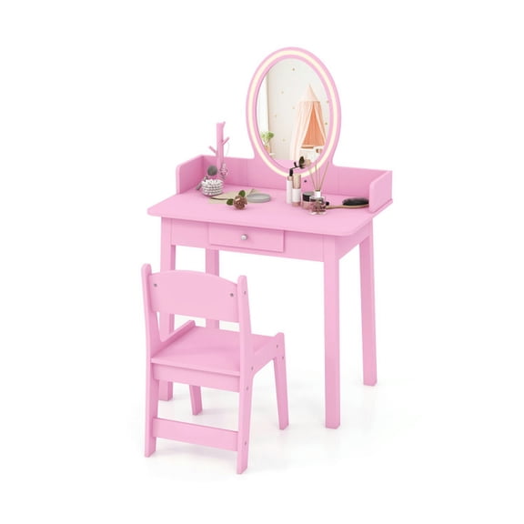 Resenkos Kids Vanity Set with Lighted Mirror-Pink, Kids Makeup Vanity for Girls Kids