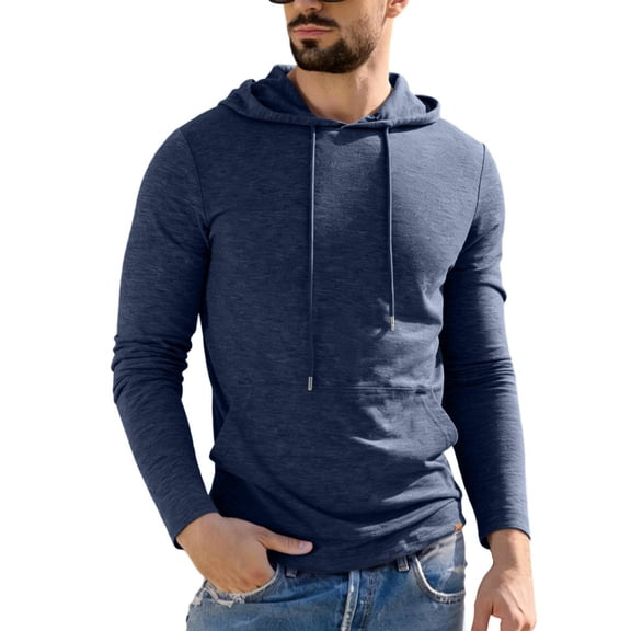 Yutgune Men's Athletic Pullover Hoodie, Stretch Long Sleeve Workout Hooded Sweatshirt with Drawstring and Pocket