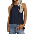 thumbnail image 2 of Meichang Halter Tops for Women Eyelet Tank Tops Flowy High Neck Sleeveless Summer Tops 2024 Trendy Solid Bandage Vest Shirts Dressy Casual Blouses Vest Tops Navy XXL, 2 of 9