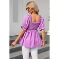 thumbnail image 4 of Women's Blouse Spuare Neck Half Sleeve Shirts Babydoll Tops Business Casual Lantern Sleeve Tunic, 4 of 5