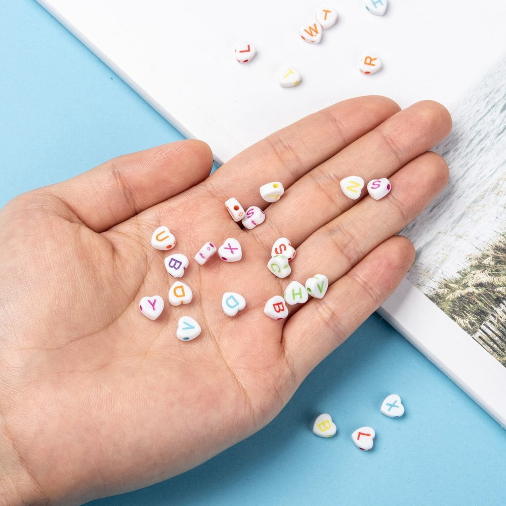 Opaque Acrylic Heart Beads Horizontal Hole Letter Beads Mixed color 7x7.5x4mm Hole: 2mm about 3600pcs/500g