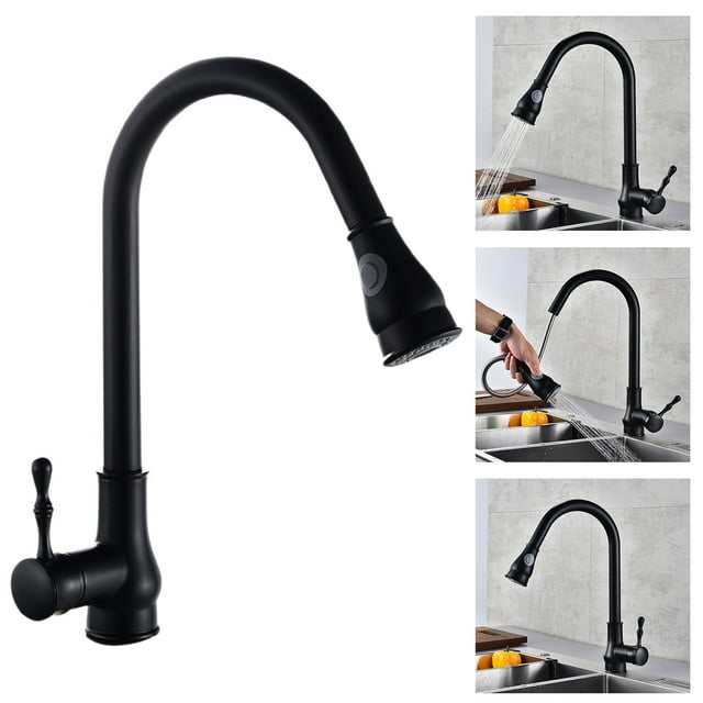 AKEGAMN Clearance! Solid Brass High Arch Oil Rubbed Bronze Single Handle Kitchen Lavatory Faucets With Pause Control Handheld Pull Out Spout Sprayer For Bathroom Black Sprayer can be pulled out 39''