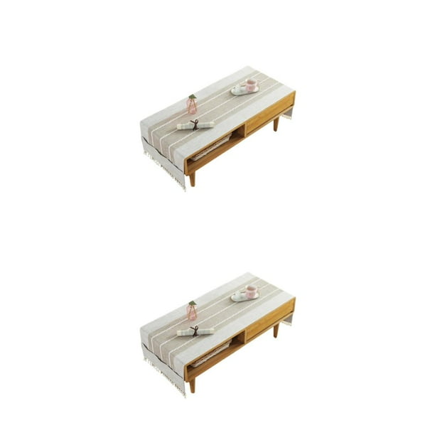 Matsuzay Mantel de lino y algodón Rectangular de estilo nórdico con flecos de escritorio 60*160cm,Isla/Café Beige 2piezas