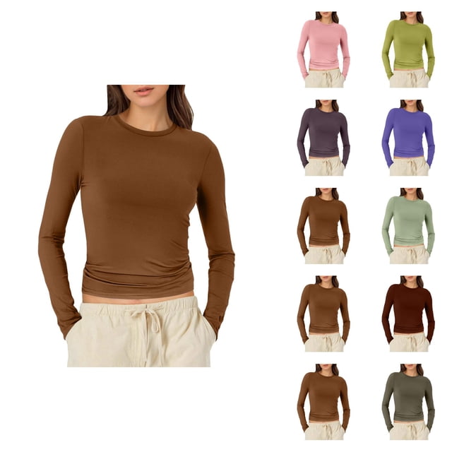 Chemises à Manches Longues pour Femmes 2026 Printemps Tendance Y2k T-Shirt Court Col Rond Ajusté