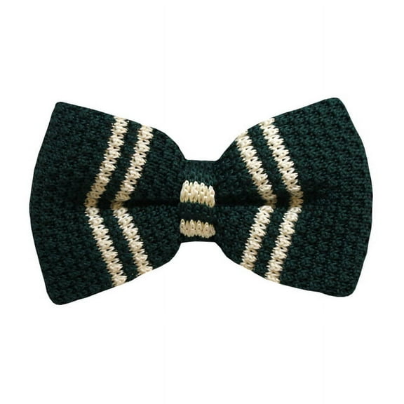 Green, Cream Striped Men's Knit Pre-Tied Bow Tie