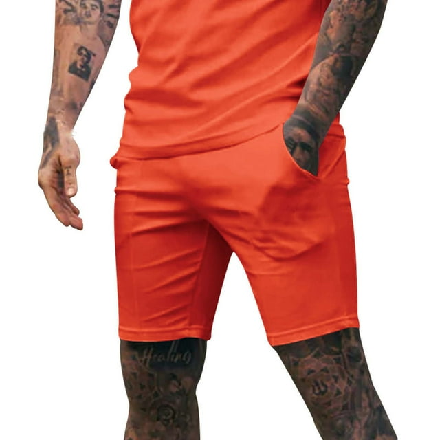 Styesk Mens Shorts Man Fashion Leisure Versatile Motion Solid Color Pocket Elastic Waist Shorts