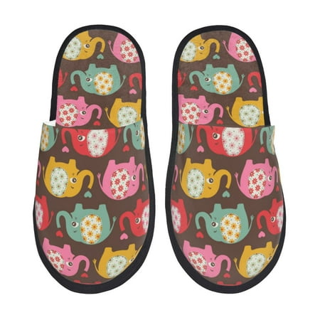Balery Cute Elephants Slient Indoor Furry Fleece Comfort House Shoes Soft Non-Slip Home Shoes Cotton slippers House Slippers-- Medium