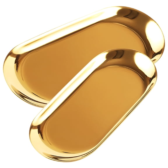 ACDANC 2 Pcs Gold Oval Tray Gold Decor Catering Trays Perfume Tray Serving Tray Oval Gold Tray Baby