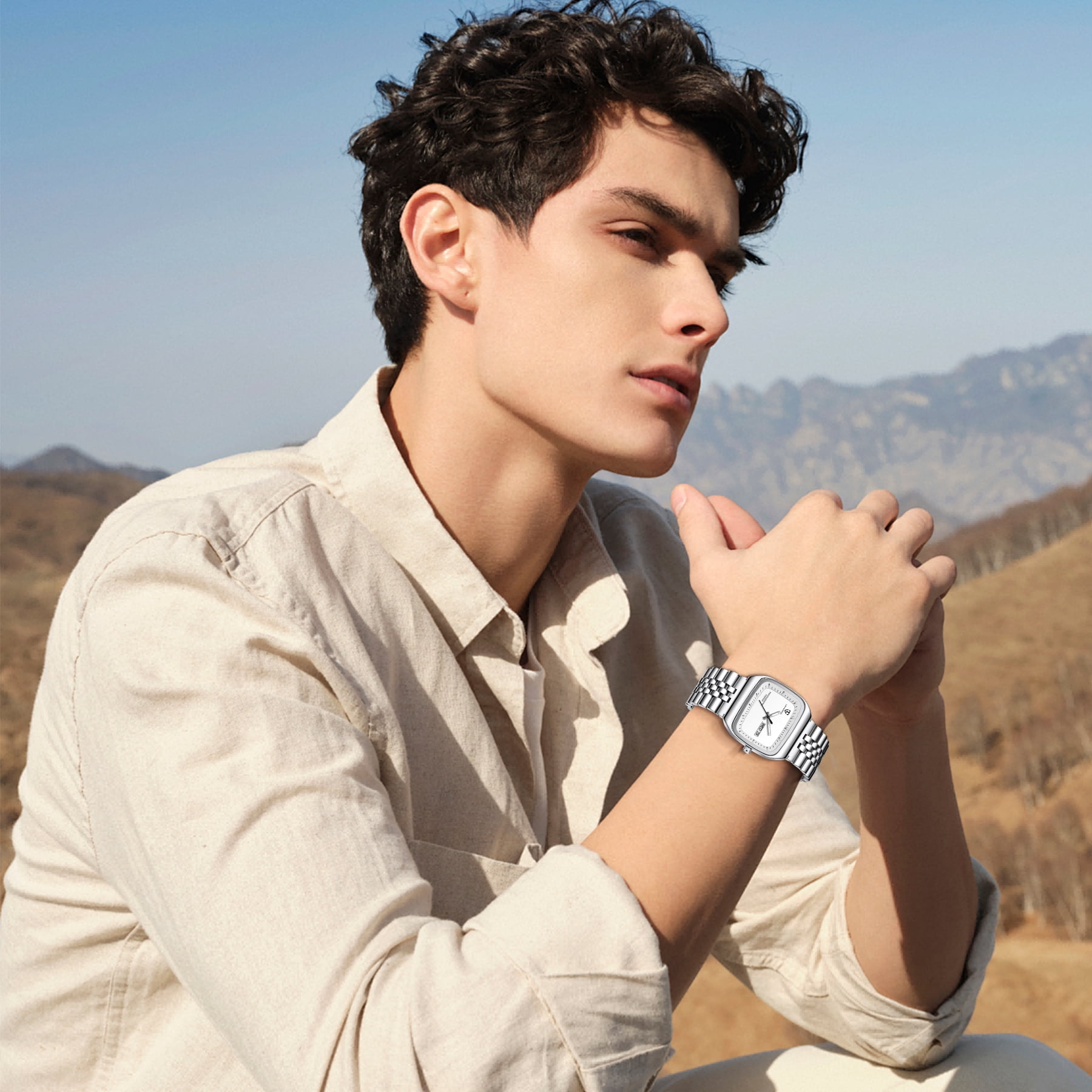 Watch for Men Luxury Casual Man Watches Waterproof Quartz Watch with Stainless Steel Strap,Rectangular Dial, Luminous Hands Birthday Gift for Men