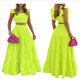 thumbnail image 3 of Conjunto de 2 Piezas para Mujer: Top Corto con Tirantes Finos y Falda Larga con Volantes y Cintura Fruncida Verde XXXL, 3 of 6