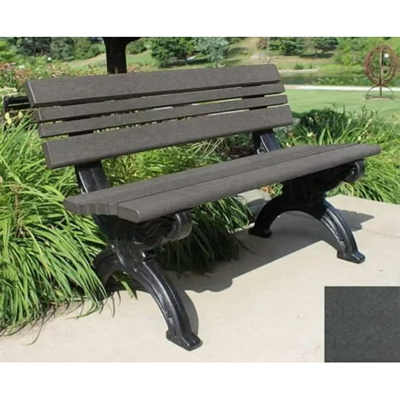 Sturdy Essentials Cambridge 4′ Bench – Recycled Plastic Outdoor Bench with Cast-Iron Look Frame – Durable, Weather-Resistant, Low-Maintenance, Eco-Friendly Seating for Parks & Gardens - Charcoal