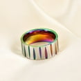 thumbnail image 4 of PAMTIER Men's Stainless Steel 9mm Simple Rainbow Colorful Brushed Cone Triangle Stripe Groove Pattern Engraved Biker Ring Statement Rainbow Size 10, 4 of 6