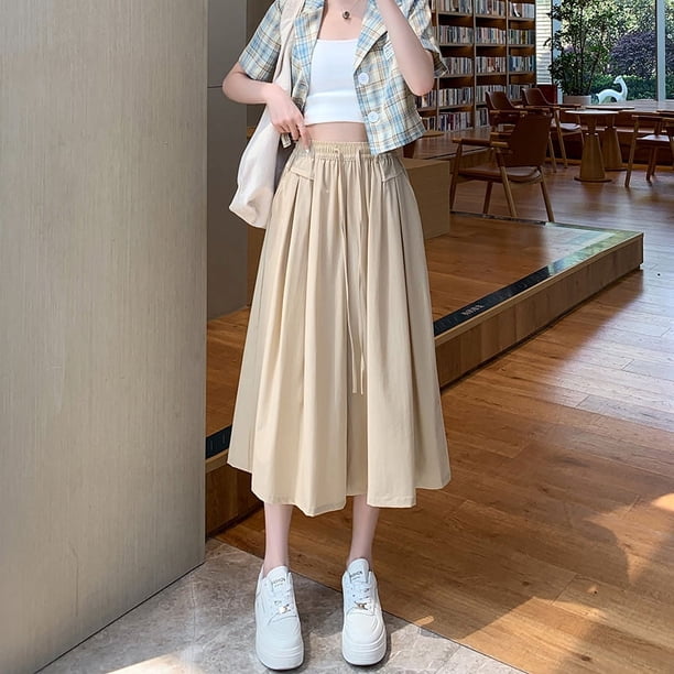 Falda ancha de seda de hielo para mujer en verano, figura delgada en forma de pera, cintura alta, efecto adelgazante, pantalones sueltos