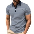 thumbnail image 2 of DayScoop Plus Size T-Shirt for Men Solid Color T Shirt Summer Short Sleeve Casual Fashion Buttons Striped Dry Sporty Breathable Turndown Collar Tops, 2 of 5