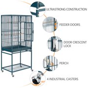 Yaheetech Rolling Parrot Cage Bird Cage for Conures Parakeets Cockatiels with Shelf, Navy Blue
