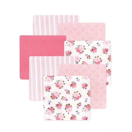 Little Treasure Luvable Friends Girls Cotton Poly Flannel Receiving Blankets 7-Pack, Pink Garden, 30x30 inches