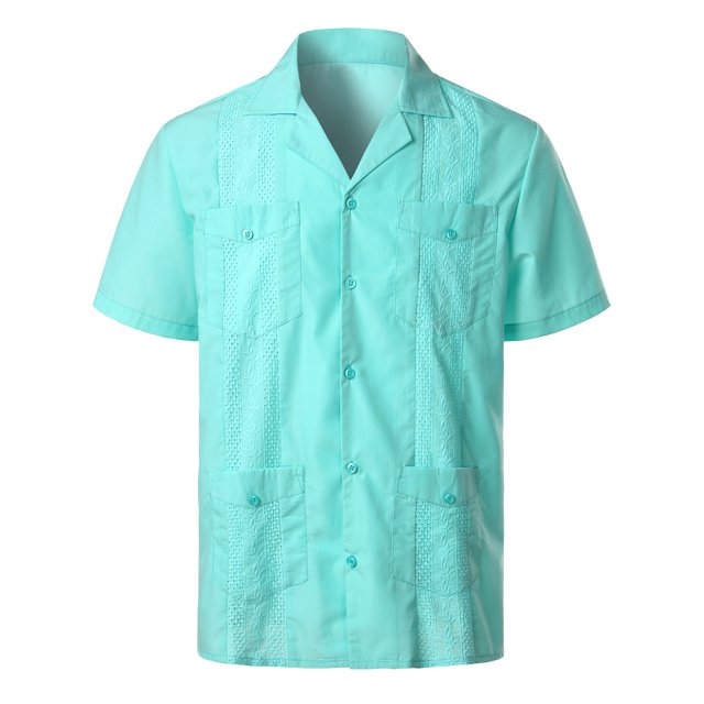 XDZJLR Men Shirt Spring And Summer Fashion And Leisure Dongfeng Pocket Button Lapel Short Sleeve Tops