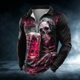 thumbnail image 2 of Halloween Top for Men Shirts with Graphic Skeleton Tee Long Sleeve 3D Designer Casual Outdoor Daily Sports Fall Lapel Collar Zipper Shirt for Everyday wear Red XL, 2 of 4