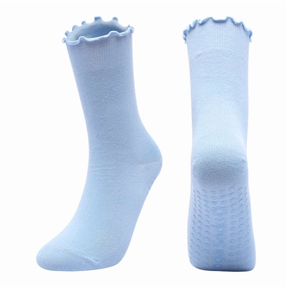 Boyscolos Womens Ruffle Socks with Grips for Women Elegant Non Slip Yoga Ballet Workout Crew Socks Cute Pilates Sock e One Size