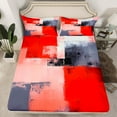 thumbnail image 2 of Manfei Chic Abstract Watercoor Queen Sheet Sets, Red Oil Printing Flat Sheet, Vintage Mid Century Queen Fitted Sheet, Luxury Bedroom Decor, 4 Pieces, 2 of 7
