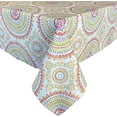thumbnail image 2 of Newbridge 52 x 52 Inch Square Fabric Tablecloth, Coral and Green Circle Stitch, Indoor Outdoor No Iron Soil Resistant Dining Room, Party and Banquet Table Cover, Modern Boho Chic Print, 2 of 5