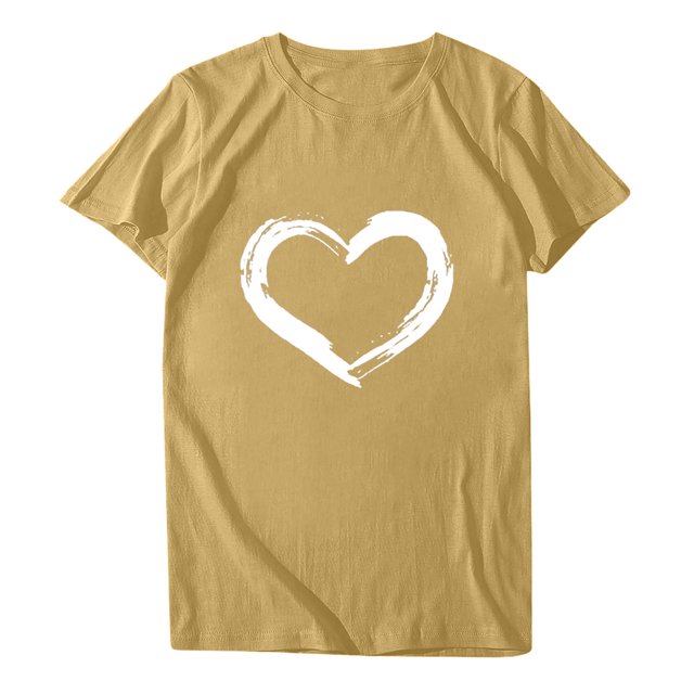 Babysbule Hauts pour Femmes en Liquidation Manches Courtes Col Rond Imprimé en Forme de Cœur Décontracté Blouse T-shirt