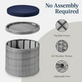 thumbnail image 5 of VibrantEcho Round Wicker Ottoman, Multipurpose Outdoor Furniture for Patio, Backyard, Additional Seating, Footrest, Side Table w/Storage, Removable Cushions – Gray/Navy, 5 of 8
