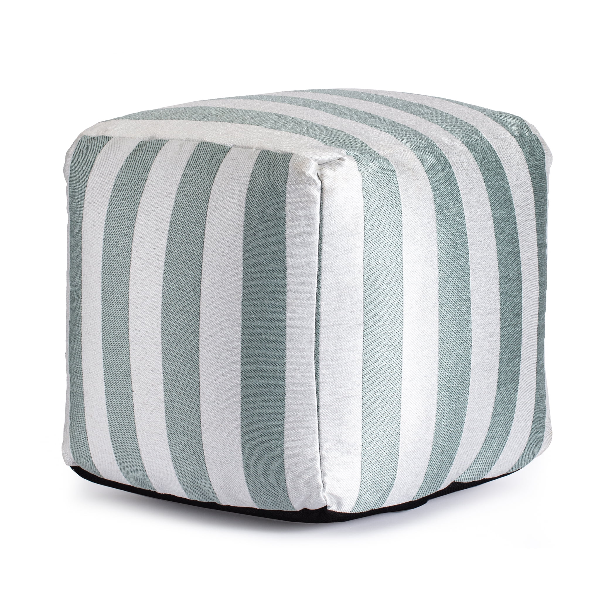 Cape May Teal 18" x 18" x 18" Teal & Ivory Pouf