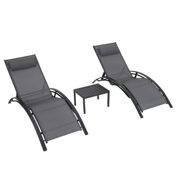 WALSPORT 3pcs Patio Outdoor Chaise Lounge Chair,Aluminum Pool Chaise Lounge with Side Table,Multi-angle Adjustable Back(Gray)
