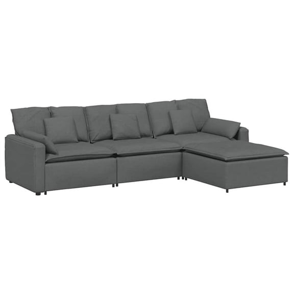 Pemberly Row Modular Sofa with Footstool and Cushions in Dark Gray