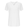 thumbnail image 4 of Top de Manga Corta de Verano para las Mujeres de Tamaño Grande Falso Bolsillo V-Cuello Camiseta, Mezcla de Poliéster Algodón Spandex Top Casual, Lavado a Mano Más Tamaño, 4 of 7