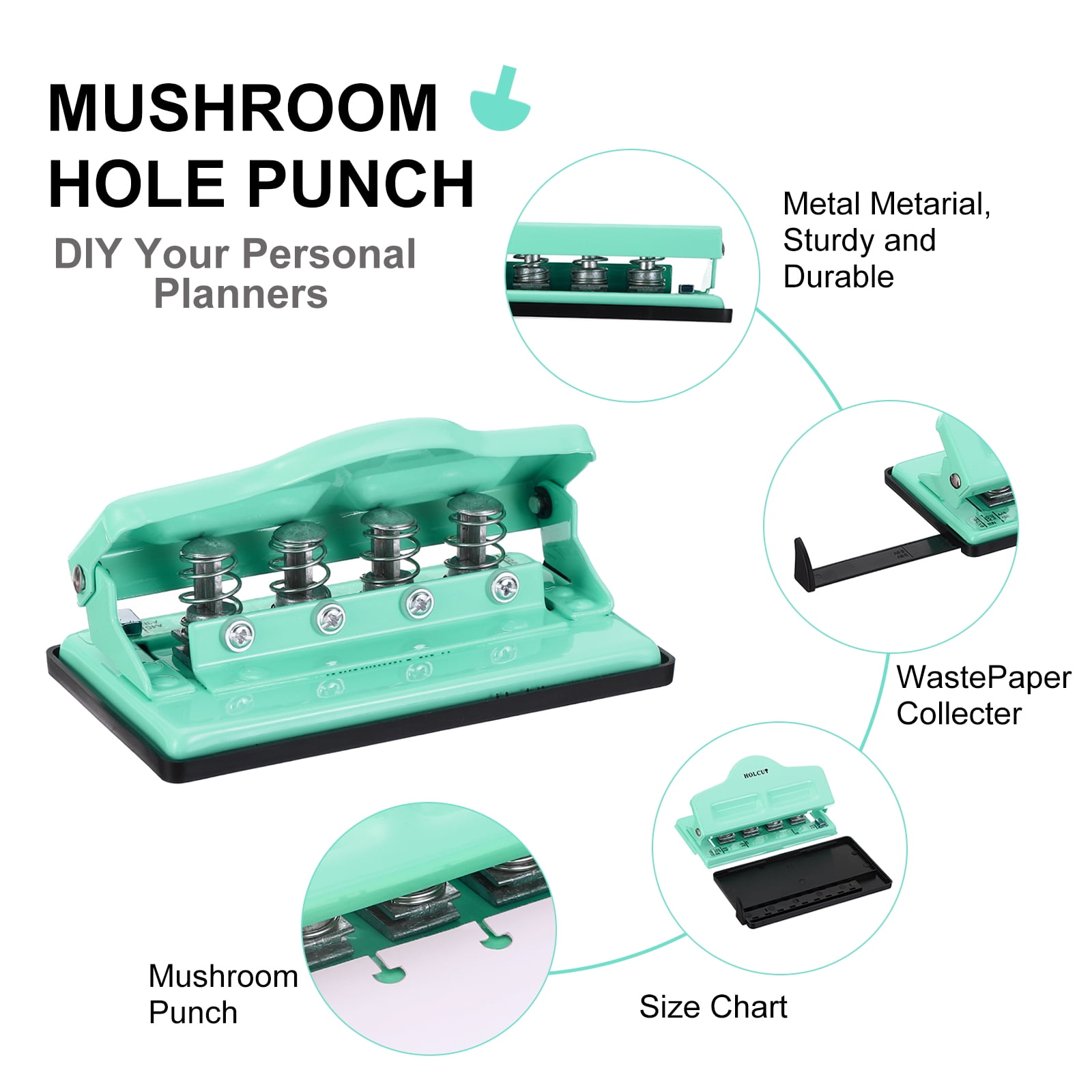 Uxcell Mushroom Discbound Hole Punch, 4 Holes Paper Puncher(Light Blue)