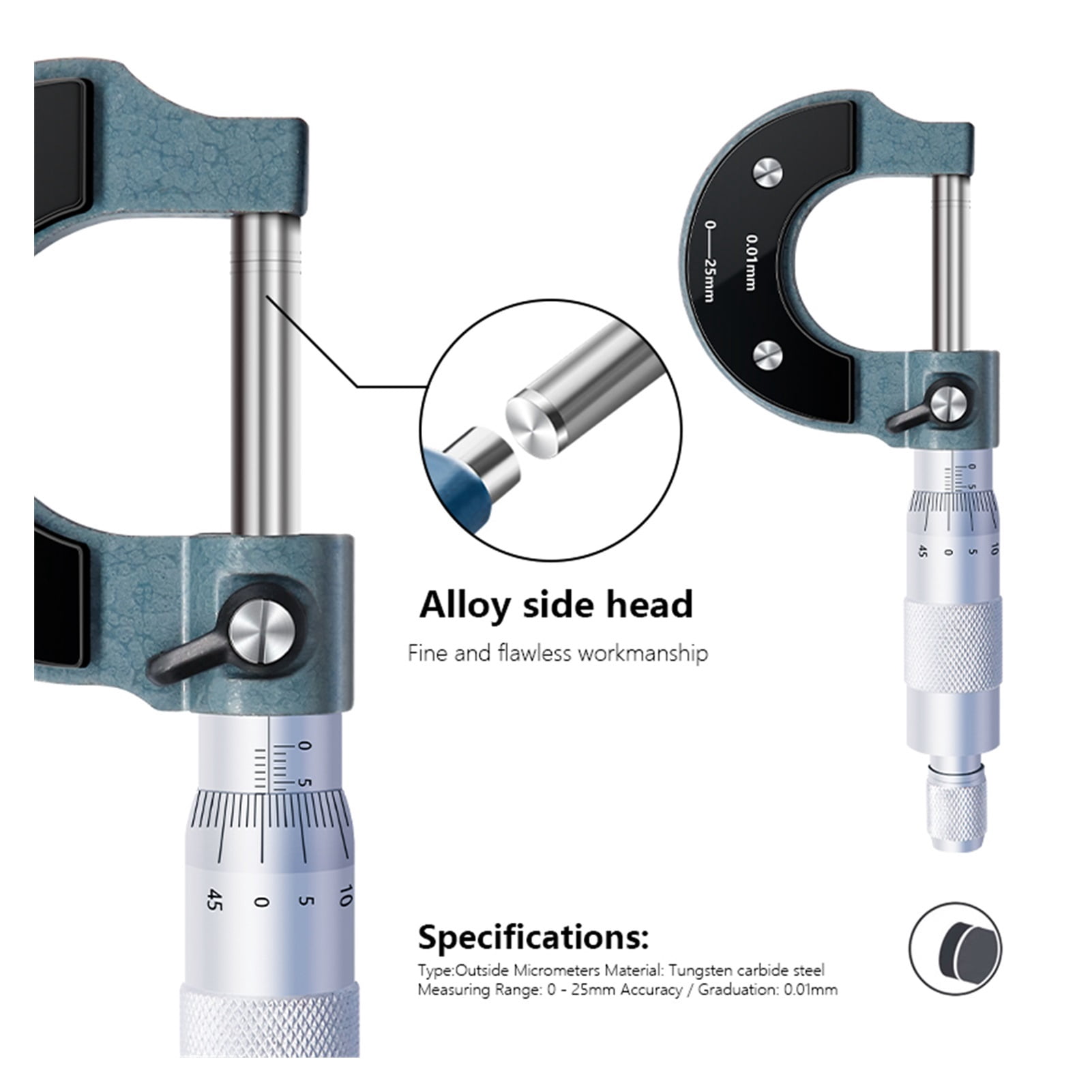 Caliper 0-25mm 0.01mm Outerside Micrometer Measure Precision Gauge Metal Caliper Measuring Tools