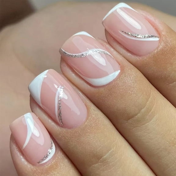 Yiran White French Irregular Line Press On Nails